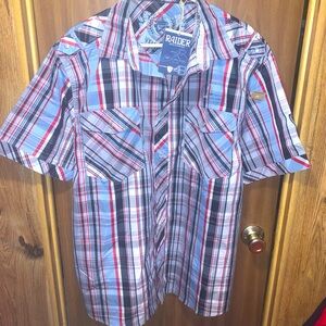Men's Blue and Red Plaid Shirt